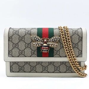 Gucci Beige and Green Bee Embellished Bag